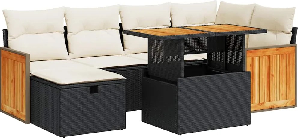 vidaXL Set mobilier de grădină cu perne, 8 piese, negru, poliratan