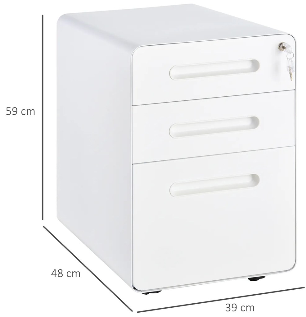 Vinsetto Caisson birou mobil și verrouillable cu 3 sertare pentru format A4, scrisori, legal, 39 x 48 x 59 cm, alb | Aosom Romania