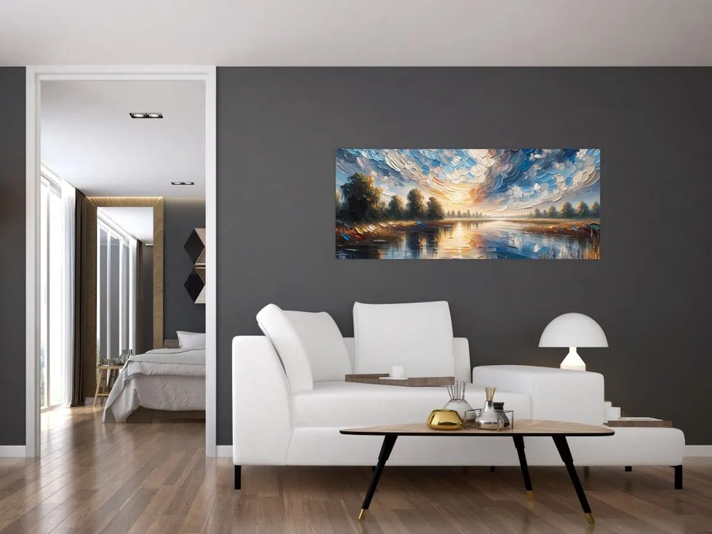 Tablou - Pictură cu soarele deasupra apei (120x50 cm)
