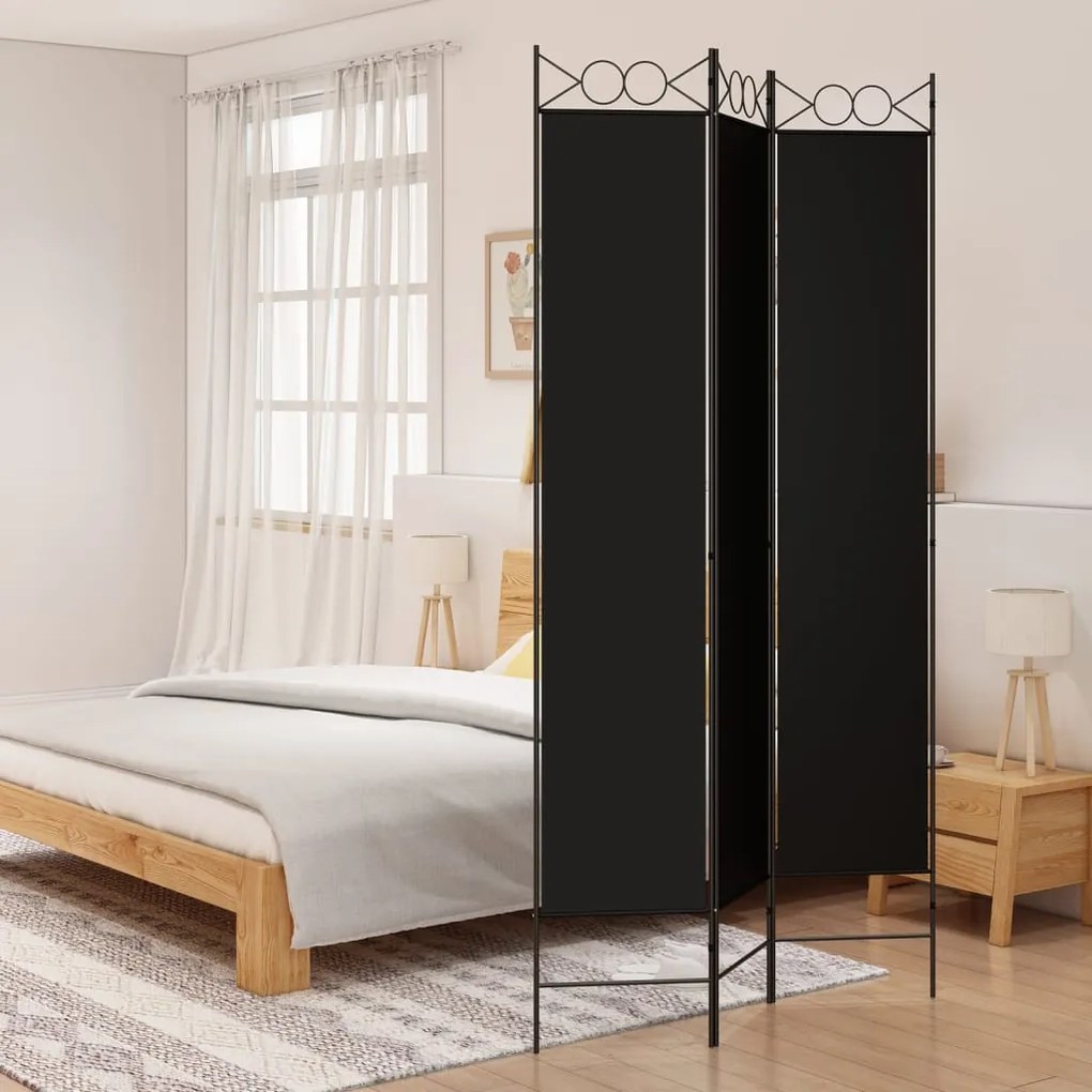 350165 vidaXL Paravan de cameră cu 3 panouri, negru, 120x220 cm, textil