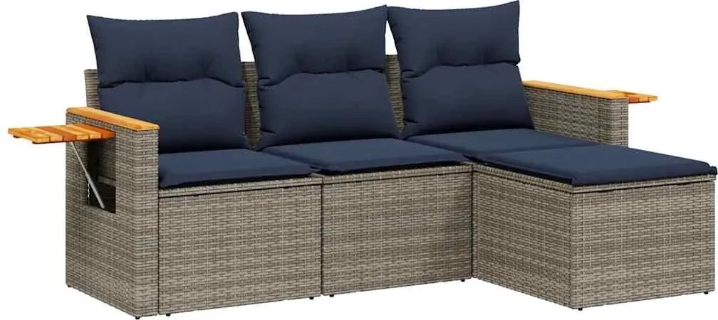 vidaXL Set canapea de grădină cu perne, 4 piese, gri, poliratan