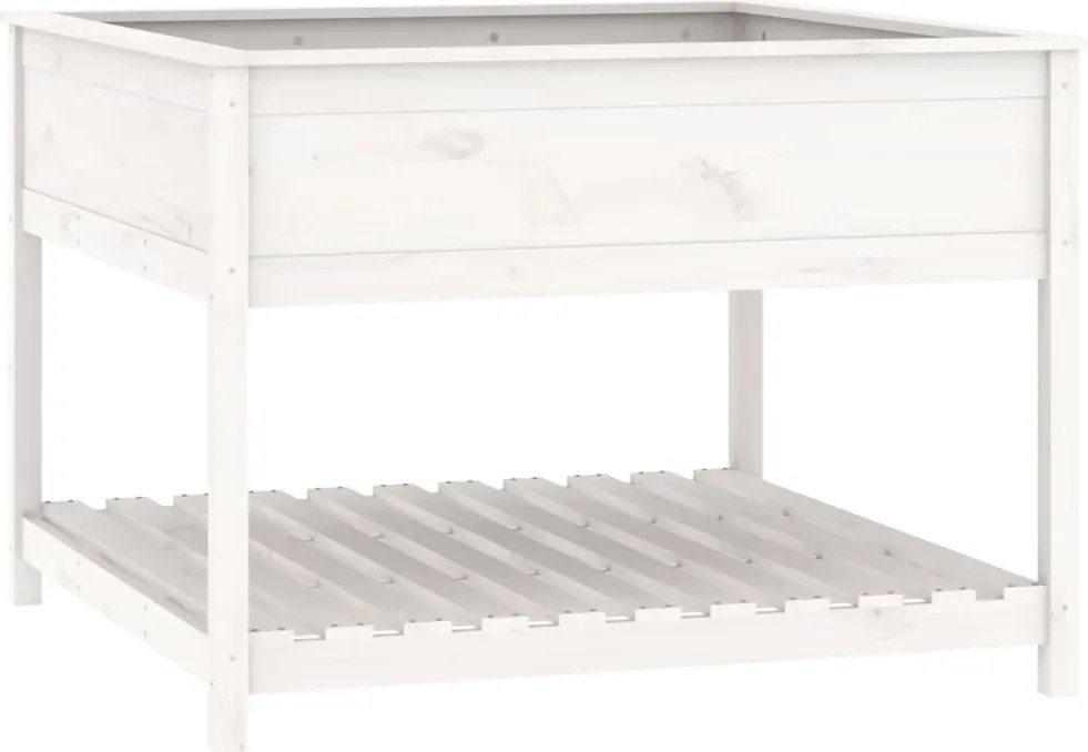 vidaXL Jardinieră cu raft, alb, 111,5x111,5x81 cm, lemn masiv de pin
