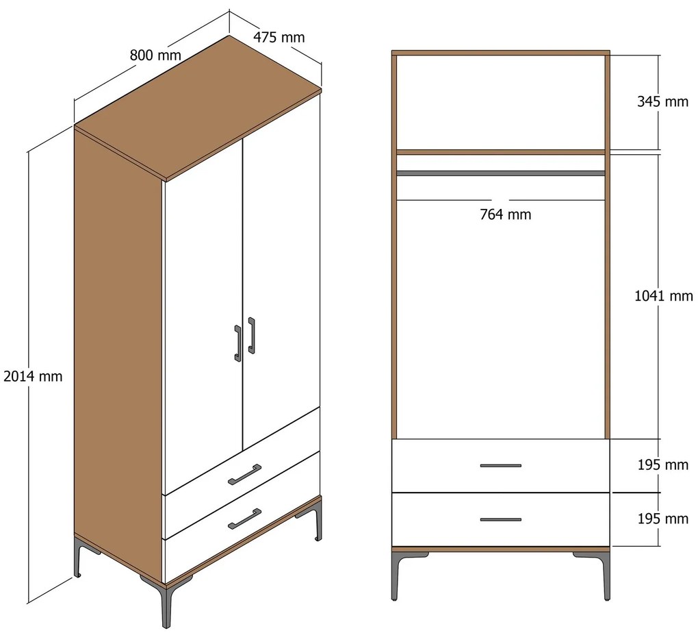 Dulap de haine Kiara T (Nuc + antracit). 1088332