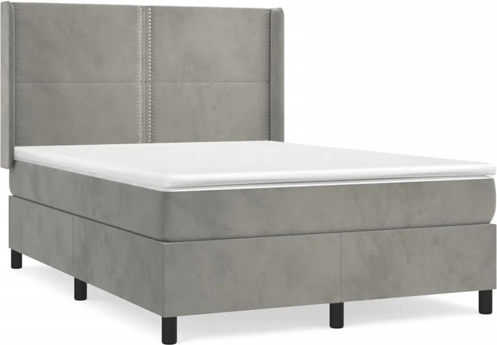 vidaXL Pat box spring cu saltea, gri deschis, 140x200 cm, catifea
