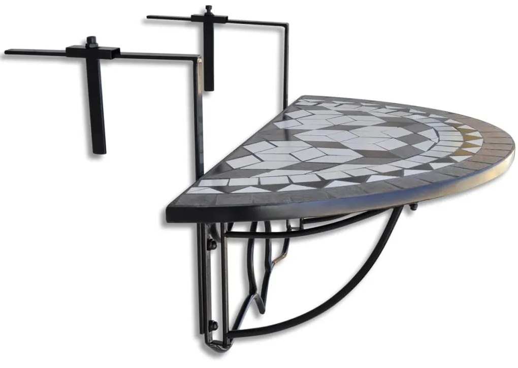 41125 vidaXL Masă de balcon suspendată, negru și alb, mozaic