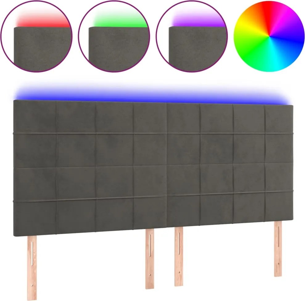 vidaXL Tăblie de pat cu LED, gri închis, 180x5x118/128 cm, catifea