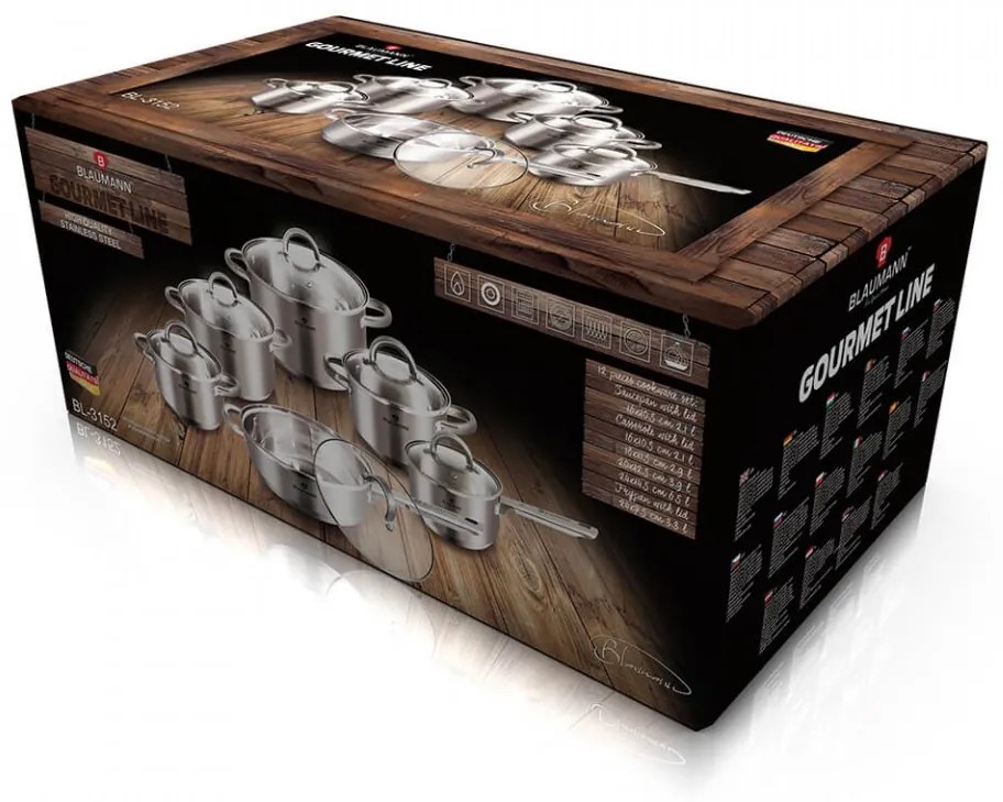 Set oale si tigai otel inoxidabil sablat (12 piese) Jumbo Gourmet Line Blaumann BL 3152