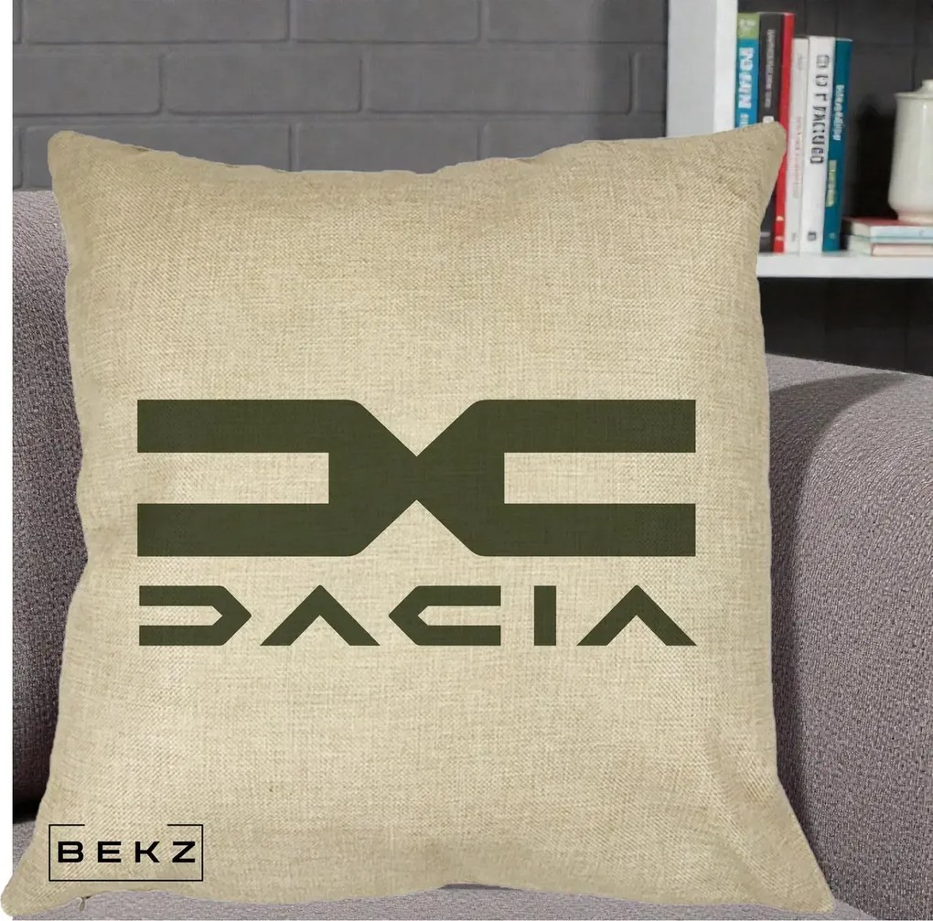 Perna Personalizata cu emblema Dacia, 40x40 cm, Crem, Husa Detasabila, Perna Inclusa, BEKZ®