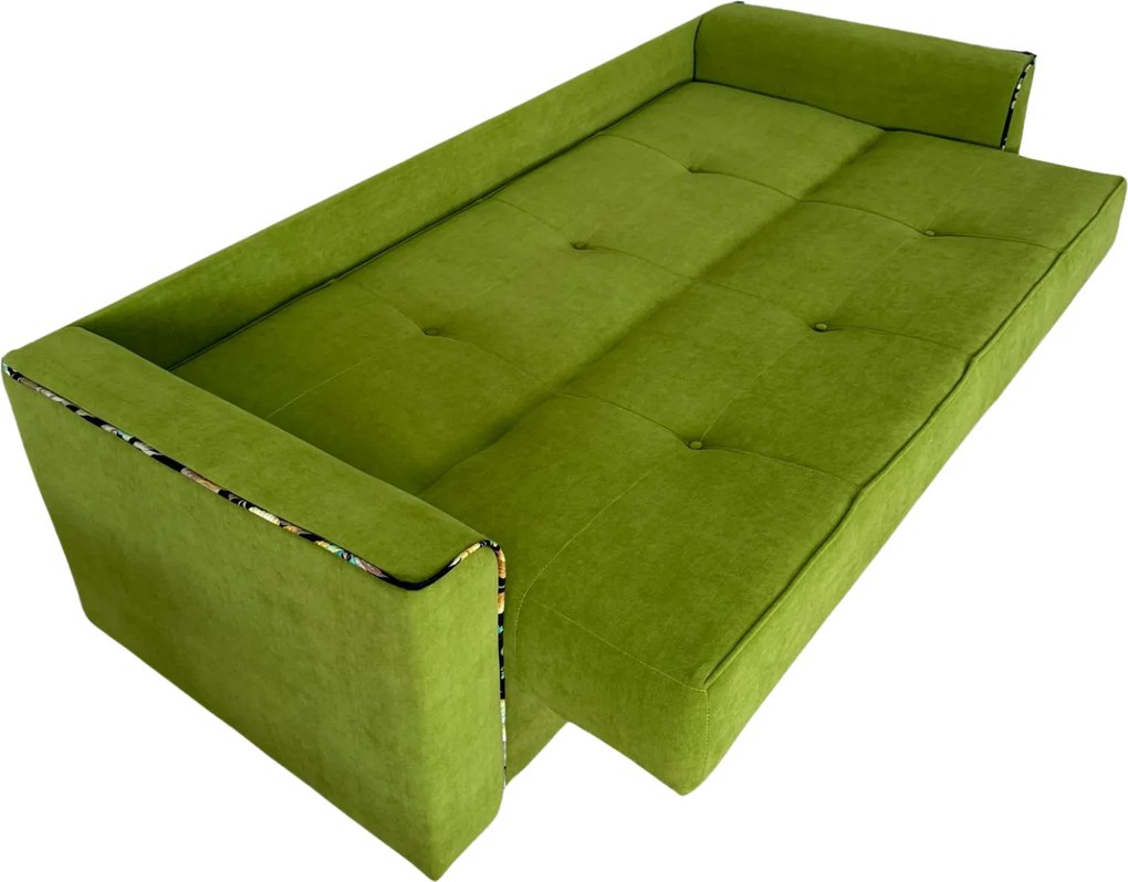 Canapea VERA extensibila, 3 locuri, lada de depozitare, stofa verde masliniu, 225x90x90 Verde masliniu, Stofa