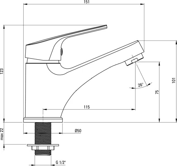Baterie pentru chiuvetă, cu mâner, pentru apă rece sau mixtă Finisaj: Crom BEZ_020L