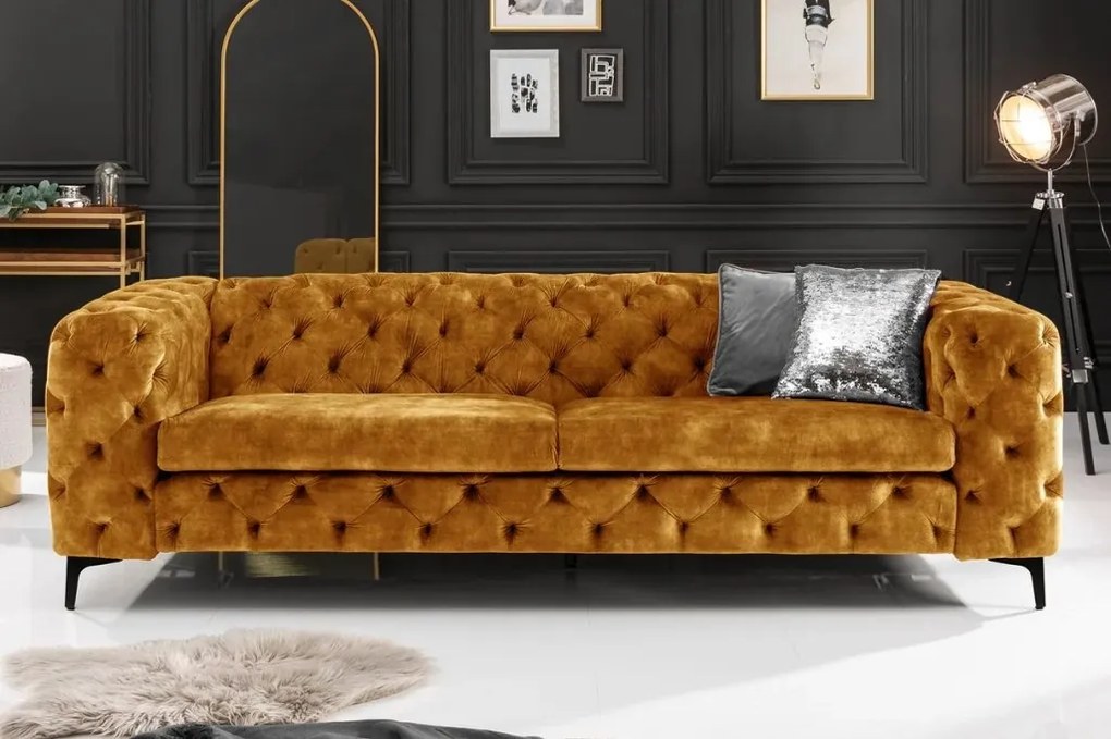 Canapea design Chesterfield, Catifea, Galben Mustar, MODERN BAROCK