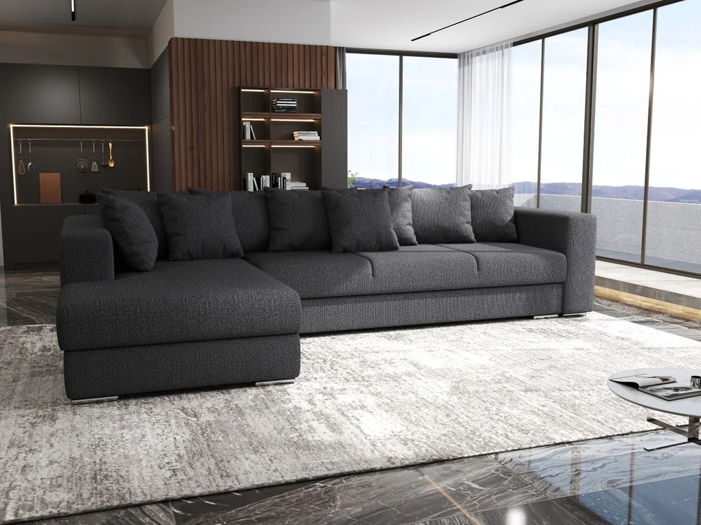 Colțar extensibil dumonde cu ladă de depozitare si sezut confortabil din spuma high-density, Gloria Enjoy Grafit II 320x183 cm