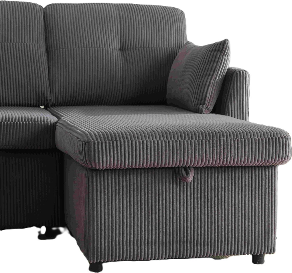 Canapea modulară în formă de L din catifea, canapea extensibilă rabatabilă convertibilă, cu spații de depozitare în scaune, Gri Închis