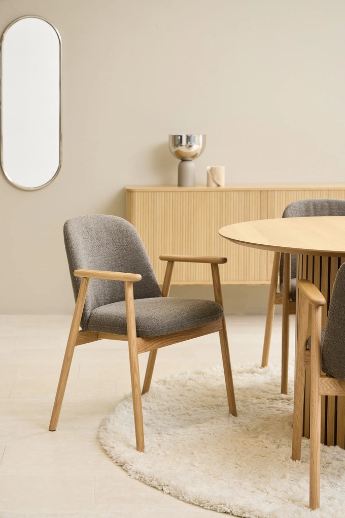 MAZZONI EXPORT RODERIC Maro Taupe (țesătură Monza 40)/cadru stejar uleiat - SCAUN DE LEMN BOUCLÉ PENTRU SUFRAGERIE LIVING BUCĂTĂRIE RETRO