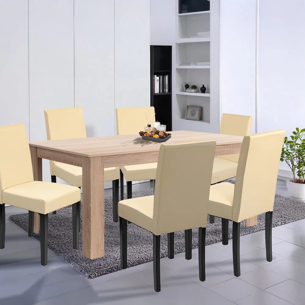 Set de masă Leon 6+1 stejar Sonoma-bej