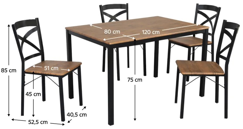 Set de sufragerie 1+4, stejar inchis negru, HAIM