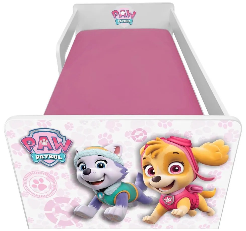 Pat copii Paw Patrol Pink P1L 2-12 ani cu paravane detasabile + saltea cu lana