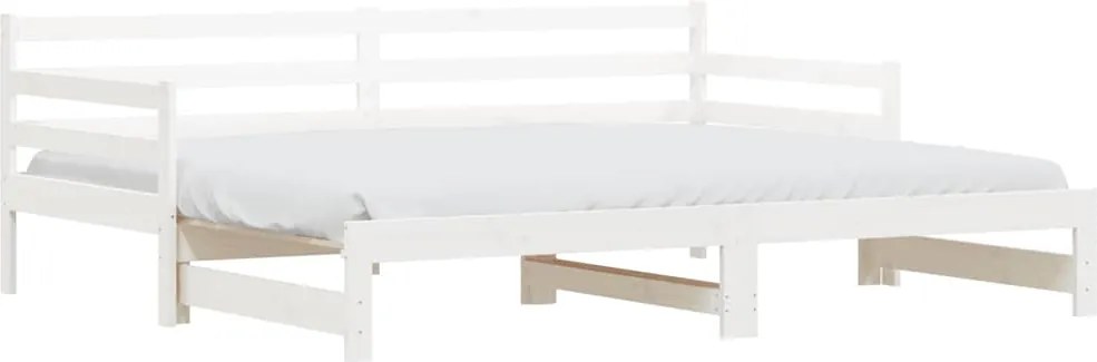 vidaXL Pat de zi cu extensie, alb, 90x200 cm, lemn masiv de pin