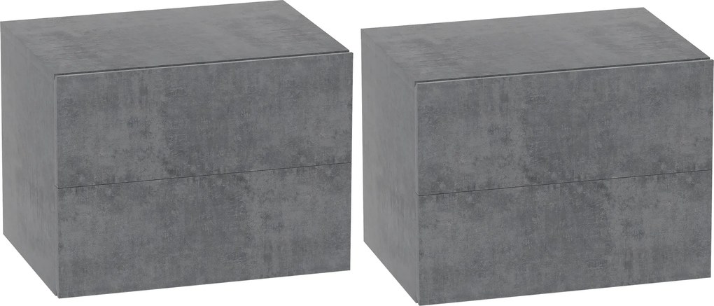 HOMCOM Set de 2 Noptiere Suspendate cu 2 Sertare, 40x29x30 cm, Gri | Aosom Romania