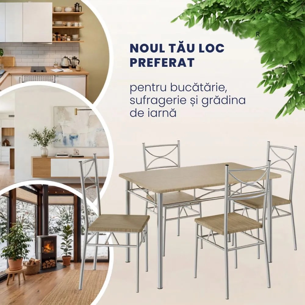 Set de mese de dining PAUL, 5 bucăți, maro stejar Jurhan