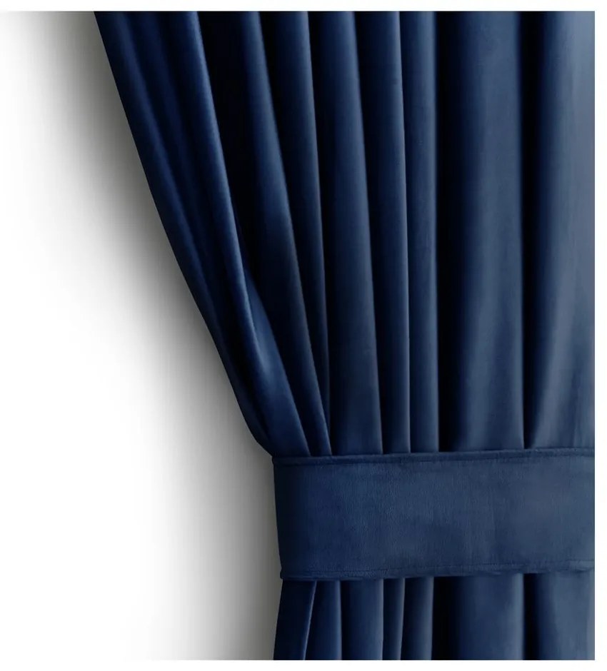 Draperie albastru-închis dimout (semi-opacă) din catifea 140x245 cm Eyelets – Restilo