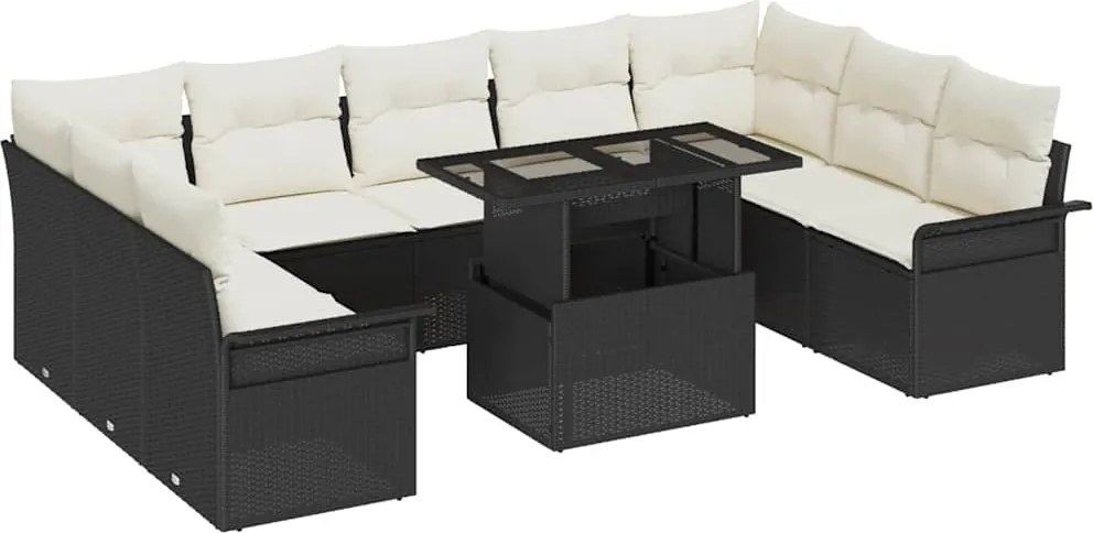 vidaXL Set de canapele pentru grădină Manual 10 pcs Negru Poli Rattan