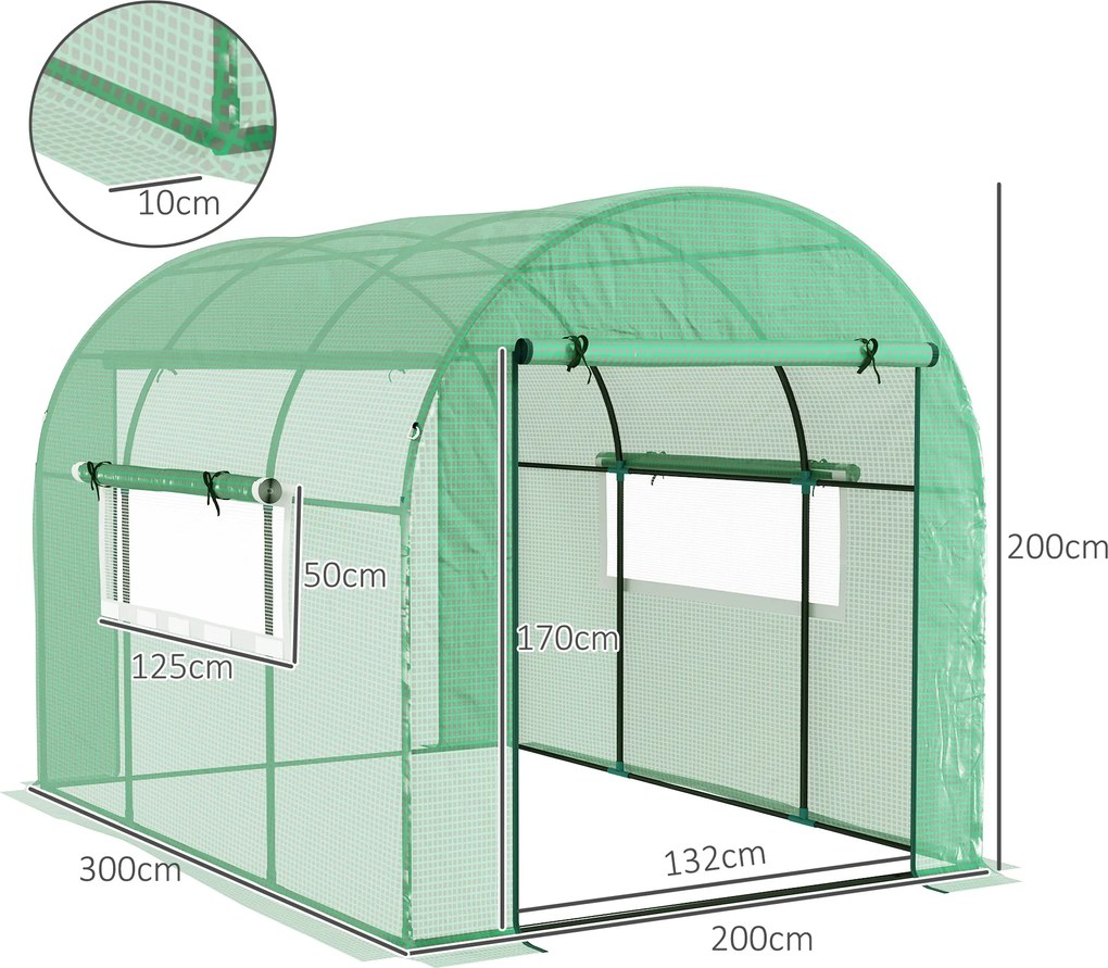 Outsunny Seră tip Tunel Walk-In 300 x 200 cm - Verde | Aosom Romania