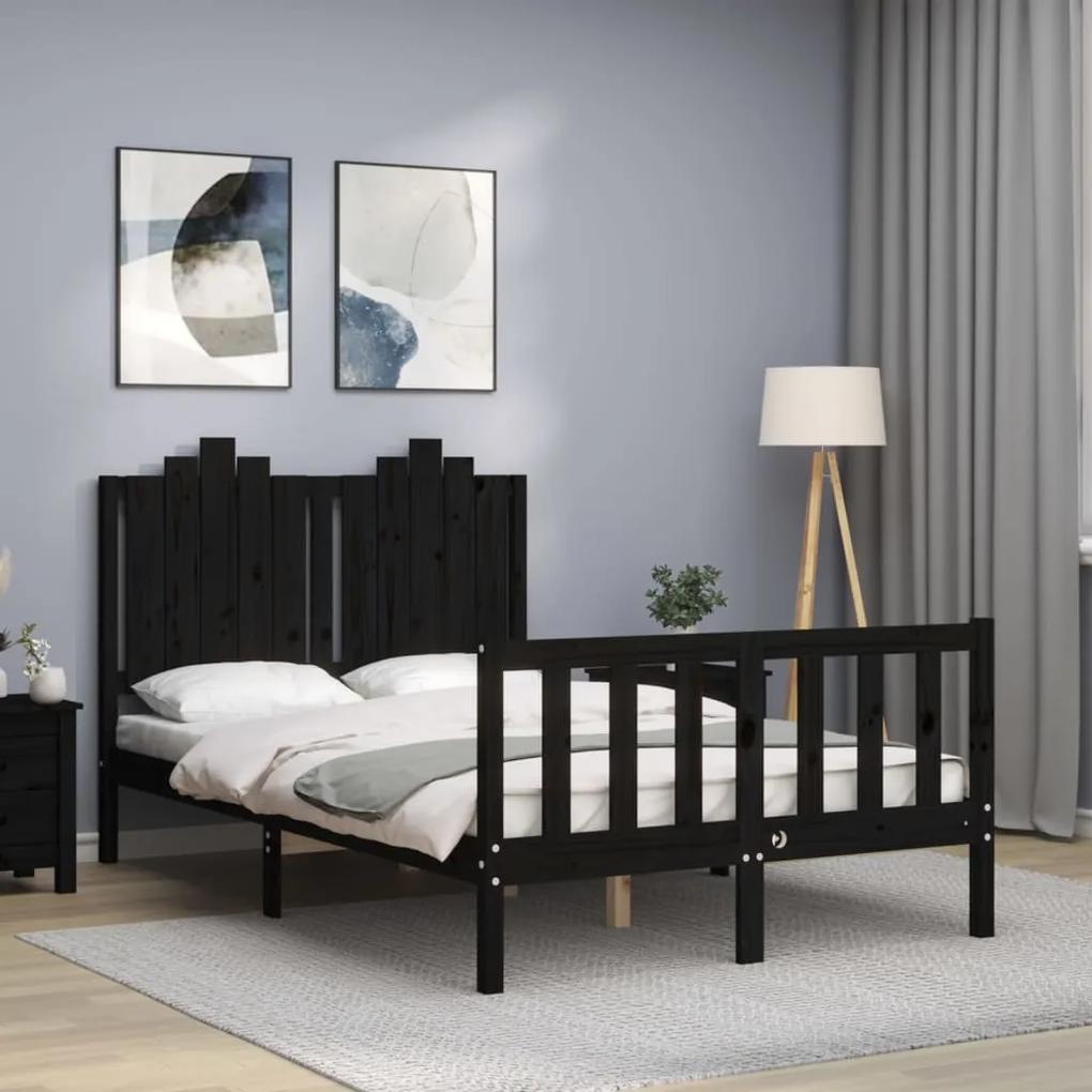3192270 vidaXL Cadru de pat cu tăblie dublu mic, negru, lemn masiv