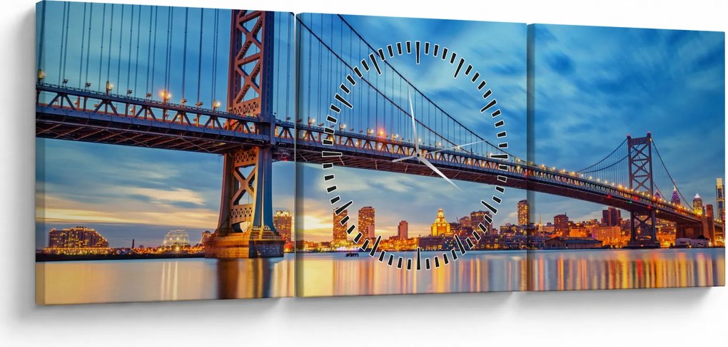 Tablou - Podul Benjamin Franklin, Philadelphia (cu ceas) (90x30 cm)