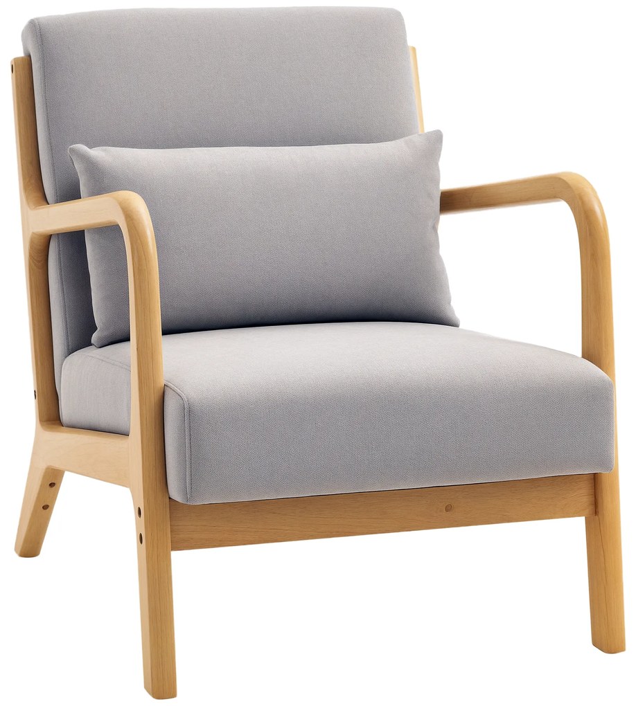 HOMCOM Fotoliu lounge - 3 perne incluse - șezut adânc - brațe - structură din lemn de hevea - aspect de catifea gri | Aosom Romania