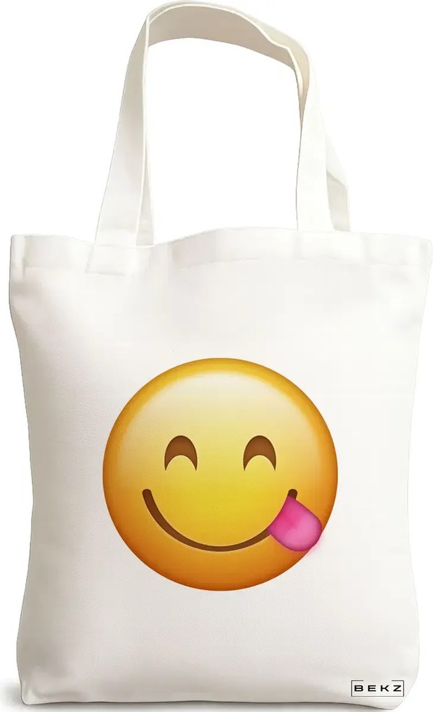 Sacosa de Panza pentru Cumparaturi, Geanta Tote, model Playful, 38x34.5 cm, Alba, BEKZ®