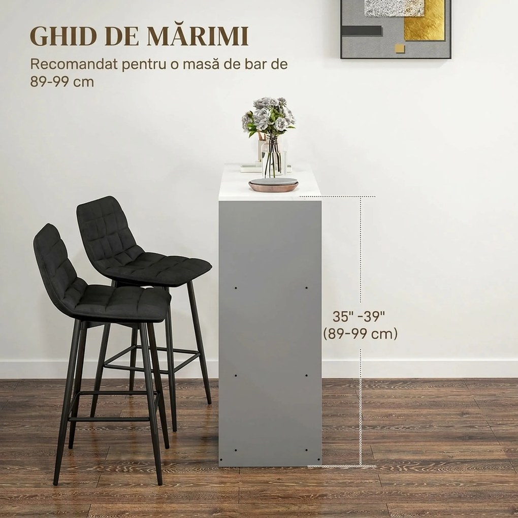 HOMCOM Set 2 Scaune cu Spătar și Suport pentru Picioare, Scaune cu Spătar din Material de Catifea, 45x47x84 cm, Negru | Aosom Romania