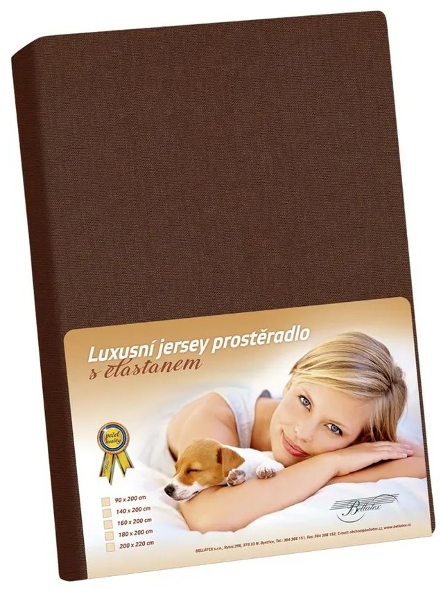 Cearceaf jersey cu elastan, maro, 200 x 220 cm