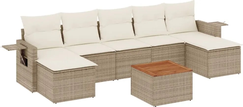 vidaXL Set canapele de grădină, 8 piese, cu perne, bej, poliratan