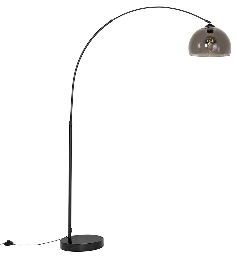 Lampă inteligentă arcuită de podea neagră cu sticlă fumurie, incl. WiFi G95 - Arc