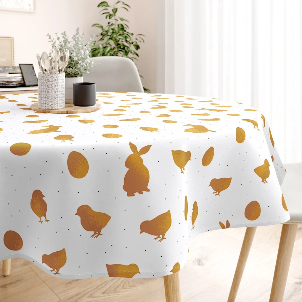 Goldea față de masă 100% bumbac solid - simboluri aurii de paște - rotundă Ø 100 cm