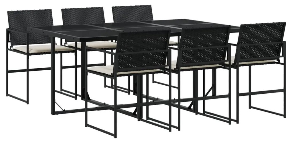 3295059 vidaXL Set mobilier de grădină cu perne, 7 piese, negru, poliratan