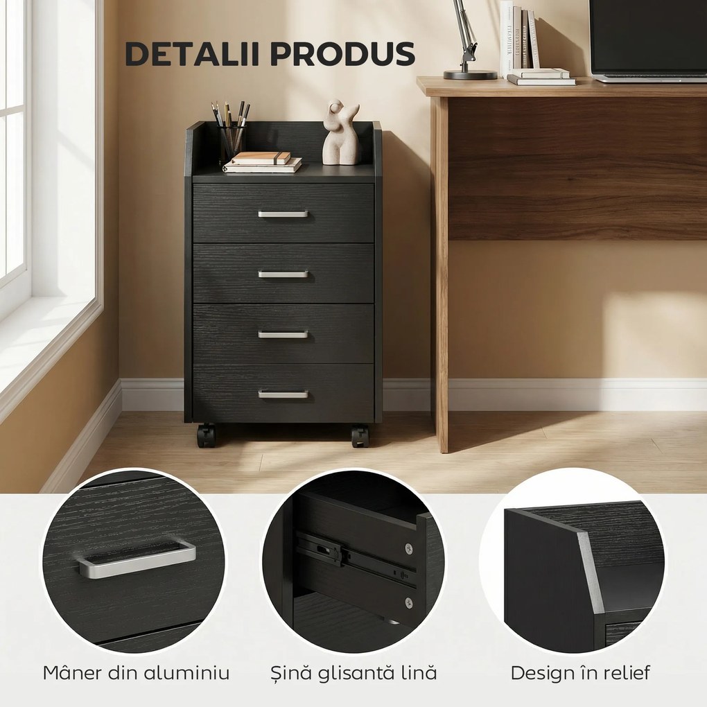 Vinsetto comodă birou,comodă birou cu roți, comodă documente, comodă pe roți, comodă cu sertare, mobilier birou | Aosom Romania