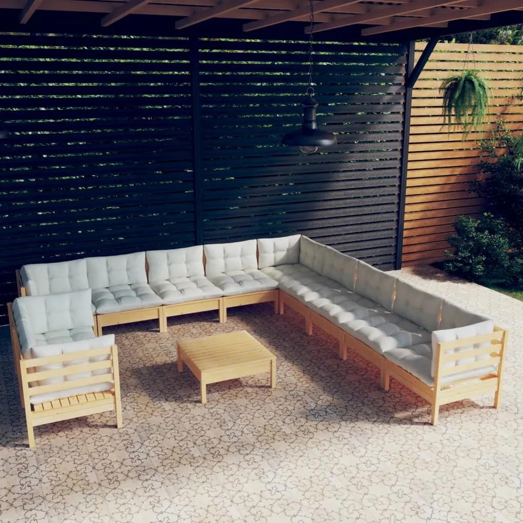 3096929 vidaXL Set mobilier grădină cu perne crem, 12 piese, lemn masiv de pin