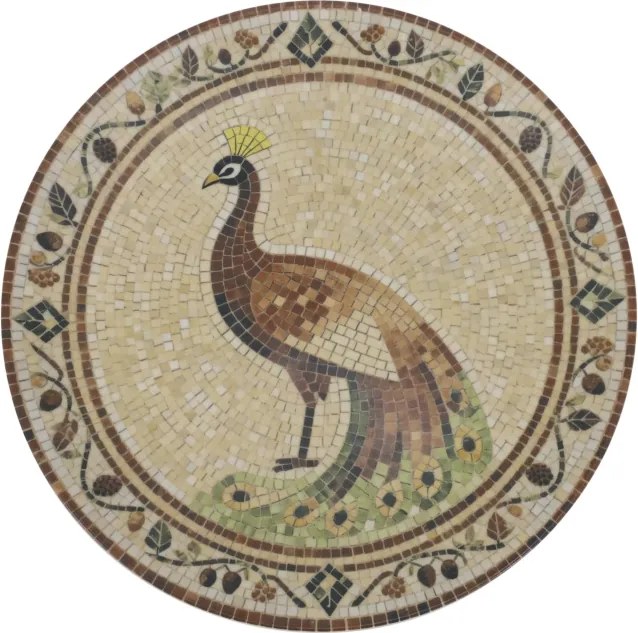 Tavă pentru servire din ceramică cu model mozaic și motiv păun, H2,8/D26,5 cm, bej & mocca, „Chartres”