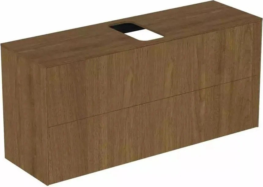 Dulap baza suspendat Ideal Standard Atelier Conca 2 sertare si blat cu decupaj central 120 cm finisaj nuc inchis
