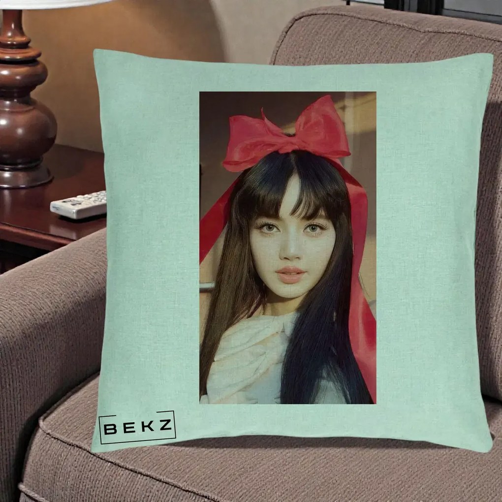 Perna Personalizata K-pop BLACKPINK Rose cu Funda Rosie, 40x40 cm, Verde Menta, Husa Detasabila, Perna Inclusa, BEKZ®