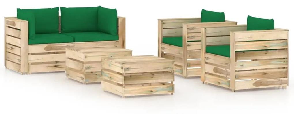 Set mobilier de gradina cu perne, 6 piese, lemn tratat verde green and brown, 6