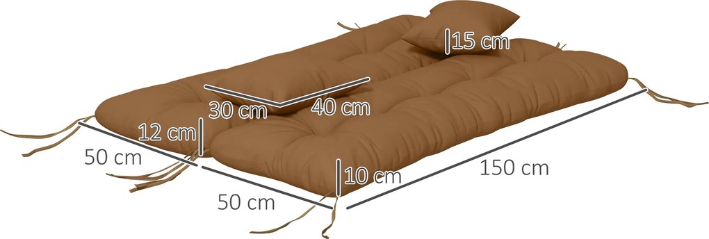 Outsunny Set de 4 perne de șezut, 150x50 cm repelent la apă perne de scaun cu benzi de prindere, 10 cm grosime bronz | Aosom Romania
