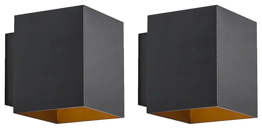 Set de 2 aplice de perete de design negru și auriu pătrate - Sola