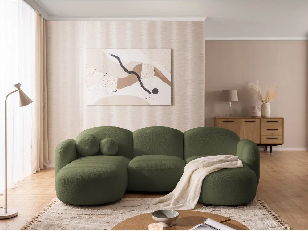 Colțar verde cu tapițerie din țesătură bouclé (în formă de "U") Orbit – Ropez