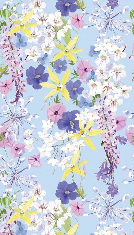 Fototapet bleu cu flori multicolore
