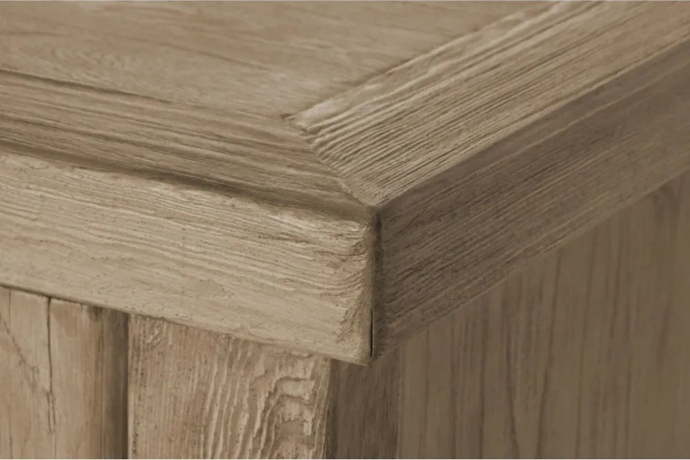 Bufet din lemn de ulm reciclat, natur, cu 4 uși și decor geometric în relief, aspect rustic, finisaj natural, 96 x 230 x 48 cm, „Ervino”