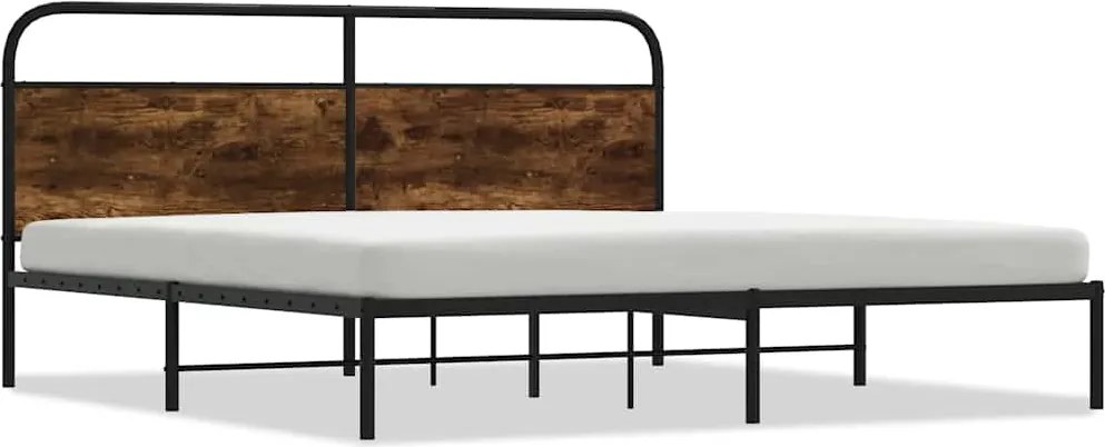 vidaXL Cadru pat metalic fără saltea, stejar fumuriu, 200x200 cm