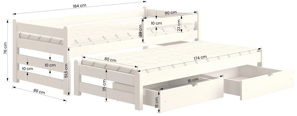 Pat Alis 80x180 copii extensibil - culoare alb